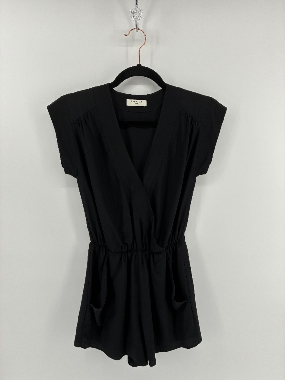 Babaton 100% Silk Black V-Neck Romper